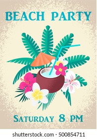 Invitation to the beach party Saturday 8 PM Vector illustration