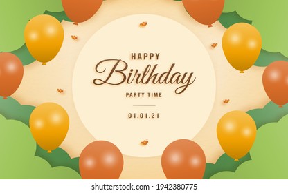 Invitation birthday greeting card with a cute celebrate children's themes and template invitation paper art style vector illustration.	