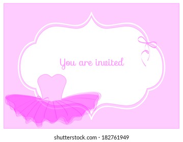 invitation birthday party card with pink leotard with ribbon and pink tulle tutu