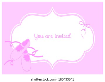 invitation birthday party card with pink pointe shoes and pink ribbons