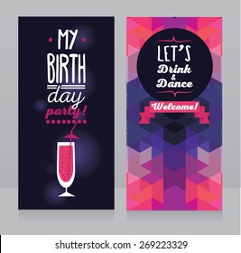invitation for birthday party, geometric background, vector illustration