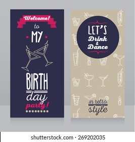 invitation for birthday party, retro design, vector illustration