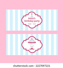 An invitation to a birthday party in the style of a pink circus. Ticket. Vector