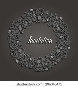 Invitation black card with floral design frame