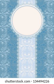 Invitation blue background Postcard decorated by a floral  ornament. The celebratory form for your text or the message.