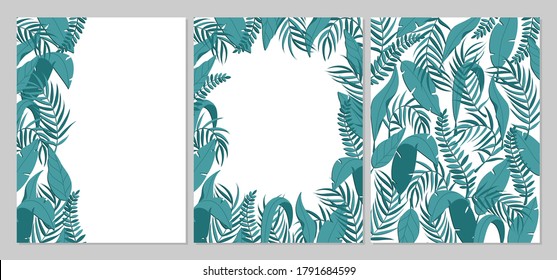 Invitation with blue leaf pattern on white background. Blue leaf texture