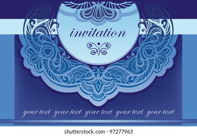 Invitation in blue. Vector background for the cover of the openwork.