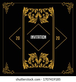Invitation Border Swirl Gold Vector 