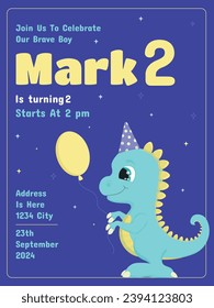 invitation to a boy's birthday. Dinosaur. Dinosaur Party. Turns two years old