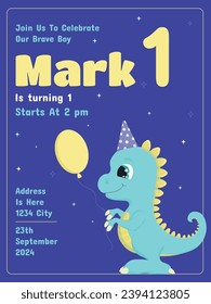 invitation to a boy's birthday. Dinosaur. Dinosaur Party. Turns one year old