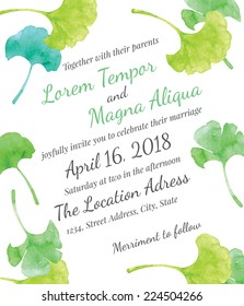 Invitation bridal shower card with ginkgo leaves vector template - for invitations, flyers, postcards, cards and so on