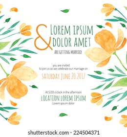 Invitation bridal shower card with orange flower vector template - for invitations, flyers, postcards, cards and so on