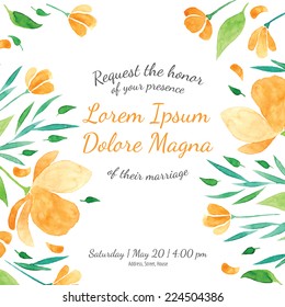 Invitation bridal shower card with orange flower vector template - for invitations, flyers, postcards, cards and so on