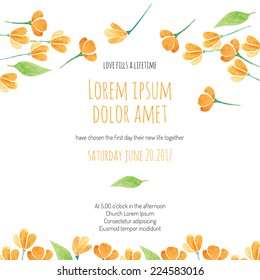 Invitation bridal shower card with orange flower vector template - for invitations, flyers, postcards, cards and so on