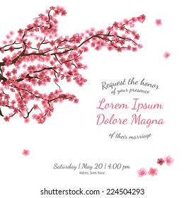 Invitation bridal shower card with sakura vector template - for invitations, flyers, postcards, cards and so on