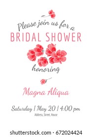 Invitation bridal shower card with sakura vector template - for invitations, flyers, postcards, cards and so on