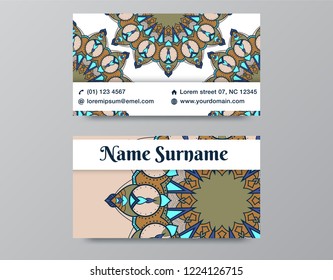Invitation, business card or banner with text template. Round floral vector ornament