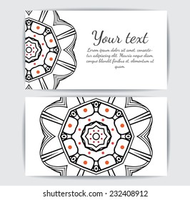 Invitation, business card or banner with text template. Round floral vector ornament. Lace. National pattern.