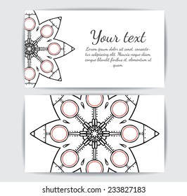 Invitation, business card or banner with text template. Round floral vector ornament. Lace. National pattern.