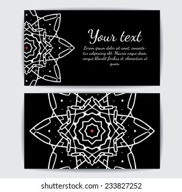 Invitation, business card or banner with text template. Round floral vector ornament. Lace. National pattern.