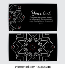 Invitation, business card or banner with text template. Round floral vector ornament. Lace. National pattern.