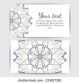 Invitation, business card or banner with text template. Round floral vector ornament. Lace. National pattern.