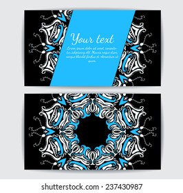 Invitation, business card or banner with text template. Round floral vector ornament. Lace. National pattern.