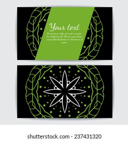 Invitation, business card or banner with text template. Round floral vector ornament. Lace. National pattern.