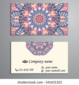 Invitation, business card or banner with text template. Round floral vector ornament. Lace. National pattern.  Islam, Arabic, Indian, turkish, pakistan, chinese, ottoman motifs.