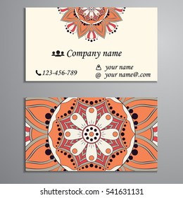 Invitation, business card or banner with text template. Round floral vector ornament. Lace. National pattern.  Islam, Arabic, Indian, turkish, pakistan, chinese, ottoman motifs.