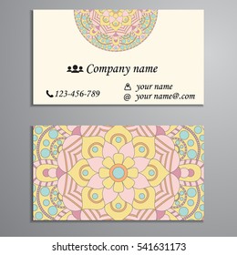 Invitation, business card or banner with text template. Round floral vector ornament. Lace. National pattern.  Islam, Arabic, Indian, turkish, pakistan, chinese, ottoman motifs.