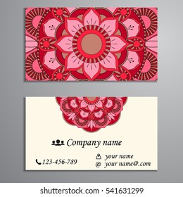 Invitation, business card or banner with text template. Round floral vector ornament. Lace. National pattern.  Islam, Arabic, Indian, turkish, pakistan, chinese, ottoman motifs.