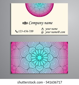 Invitation, business card or banner with text template. Round floral vector ornament. Lace. National pattern.  Islam, Arabic, Indian, turkish, pakistan, chinese, ottoman motifs.