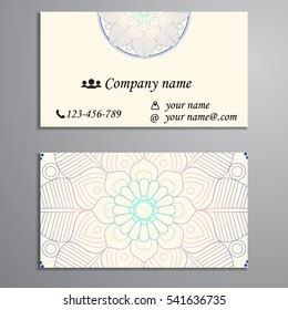 Invitation, business card or banner with text template. Round floral vector ornament. Lace. National pattern.  Islam, Arabic, Indian, turkish, pakistan, chinese, ottoman motifs.