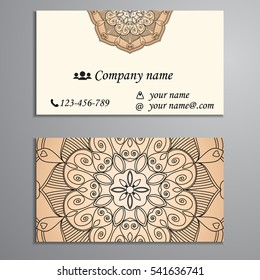 Invitation, business card or banner with text template. Round floral vector ornament. Lace. National pattern.  Islam, Arabic, Indian, turkish, pakistan, chinese, ottoman motifs.