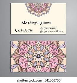 Invitation, business card or banner with text template. Round floral vector ornament. Lace. National pattern.  Islam, Arabic, Indian, turkish, pakistan, chinese, ottoman motifs.