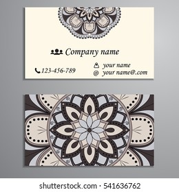 Invitation, business card or banner with text template. Round floral vector ornament. Lace. National pattern.  Islam, Arabic, Indian, turkish, pakistan, chinese, ottoman motifs.