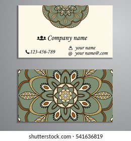 Invitation, business card or banner with text template. Round floral vector ornament. Lace. National pattern.  Islam, Arabic, Indian, turkish, pakistan, chinese, ottoman motifs.