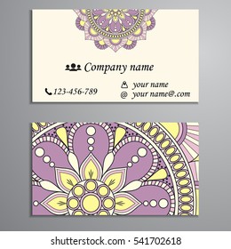 Invitation, business card or banner with text template. Round floral vector ornament. Lace. National pattern.  Islam, Arabic, Indian, turkish, pakistan, chinese, ottoman motifs.