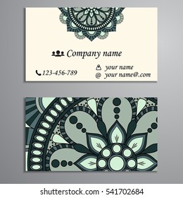 Invitation, business card or banner with text template. Round floral vector ornament. Lace. National pattern.  Islam, Arabic, Indian, turkish, pakistan, chinese, ottoman motifs.