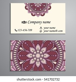 Invitation, business card or banner with text template. Round floral vector ornament. Lace. National pattern.  Islam, Arabic, Indian, turkish, pakistan, chinese, ottoman motifs.
