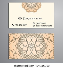 Invitation, business card or banner with text template. Round floral vector ornament. Lace. National pattern.  Islam, Arabic, Indian, turkish, pakistan, chinese, ottoman motifs.