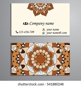 Invitation, business card or banner with text template. Round floral vector ornament. Lace. National pattern.  Islam, Arabic, Indian, turkish, pakistan, chinese, ottoman motifs.