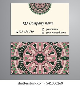 Invitation, business card or banner with text template. Round floral vector ornament. Lace. National pattern.  Islam, Arabic, Indian, turkish, pakistan, chinese, ottoman motifs.