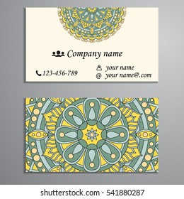 Invitation, business card or banner with text template. Round floral vector ornament. Lace. National pattern.  Islam, Arabic, Indian, turkish, pakistan, chinese, ottoman motifs.