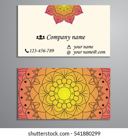 Invitation, business card or banner with text template. Round floral vector ornament. Lace. National pattern.  Islam, Arabic, Indian, turkish, pakistan, chinese, ottoman motifs.