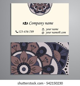 Invitation, business card or banner with text template. Round floral vector ornament. Lace. National pattern.  Islam, Arabic, Indian, turkish, pakistan, chinese, ottoman motifs.