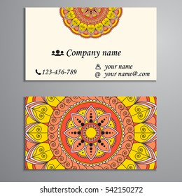 Invitation, business card or banner with text template. Round floral vector ornament. Lace. National pattern.  Islam, Arabic, Indian, turkish, pakistan, chinese, ottoman motifs.