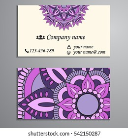 Invitation, business card or banner with text template. Round floral vector ornament. Lace. National pattern.  Islam, Arabic, Indian, turkish, pakistan, chinese, ottoman motifs.