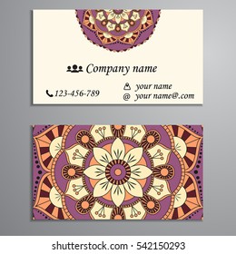 Invitation, business card or banner with text template. Round floral vector ornament. Lace. National pattern.  Islam, Arabic, Indian, turkish, pakistan, chinese, ottoman motifs.